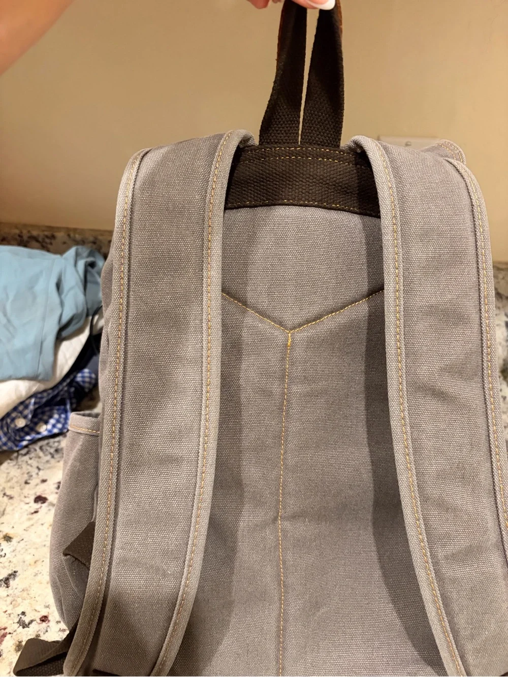Casual Canvas Backpack with Brown Leather Straps - Gray
